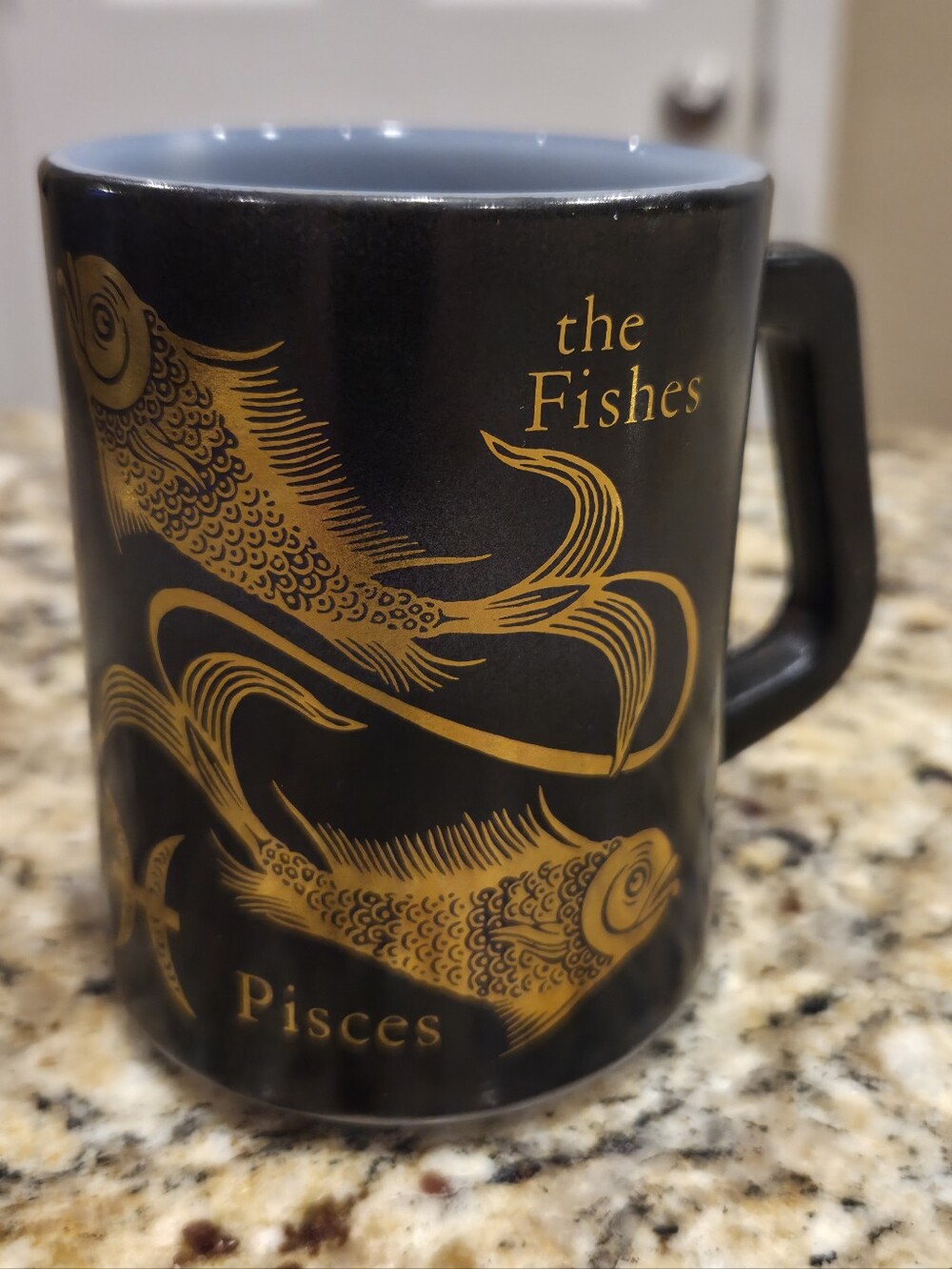 Vintage Federal Glass PISCES Coffee Mug Black & Gold Astrology Zodiac The Fishes